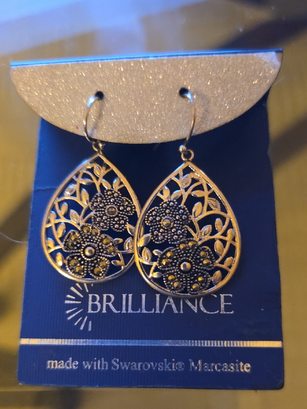 Brilliance Floral Teardrop Earrings with Swarovski Marcasite